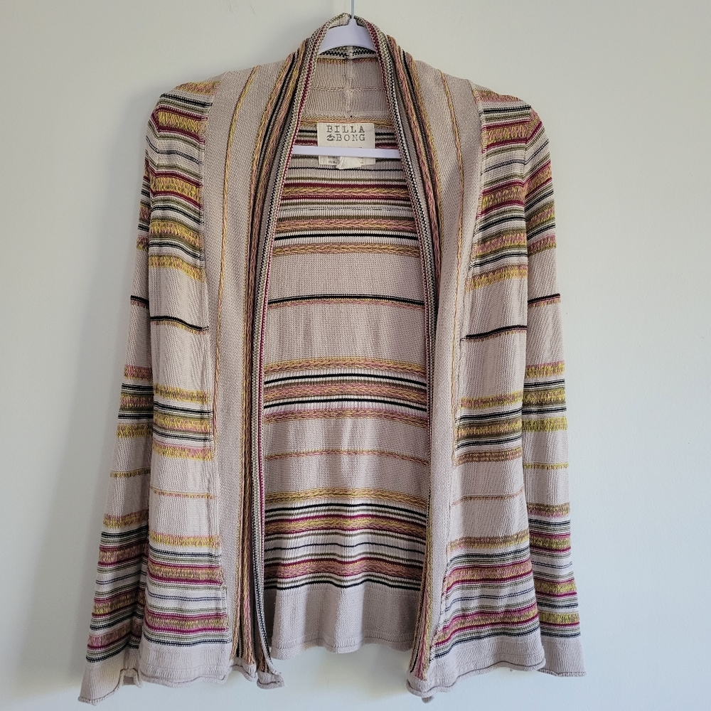 Billabong Multi Color Striped Open Front‎ Light weigh Cardigan EUC